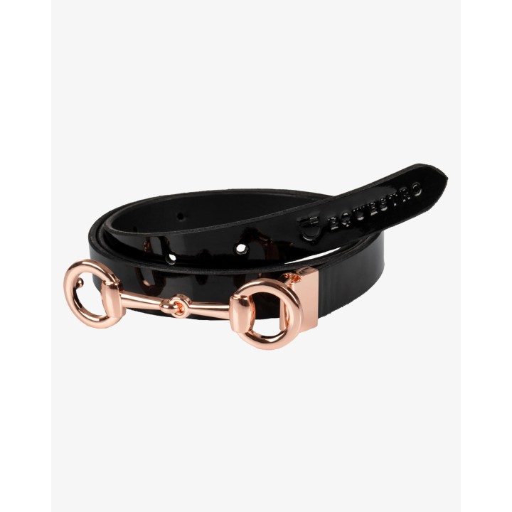 Ceinture glossy Equestro noir et rose gold pour l'équitation