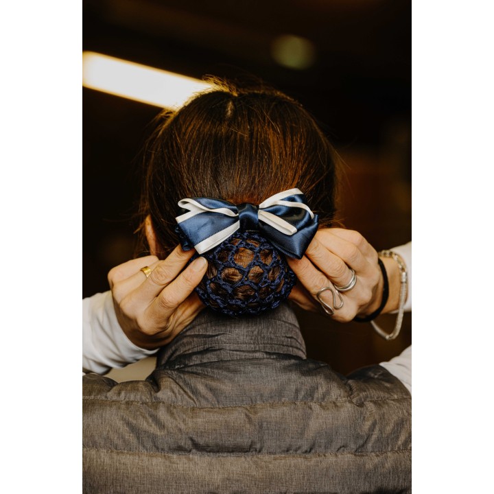 Barrette résille Equitheme duo marine/blanc
